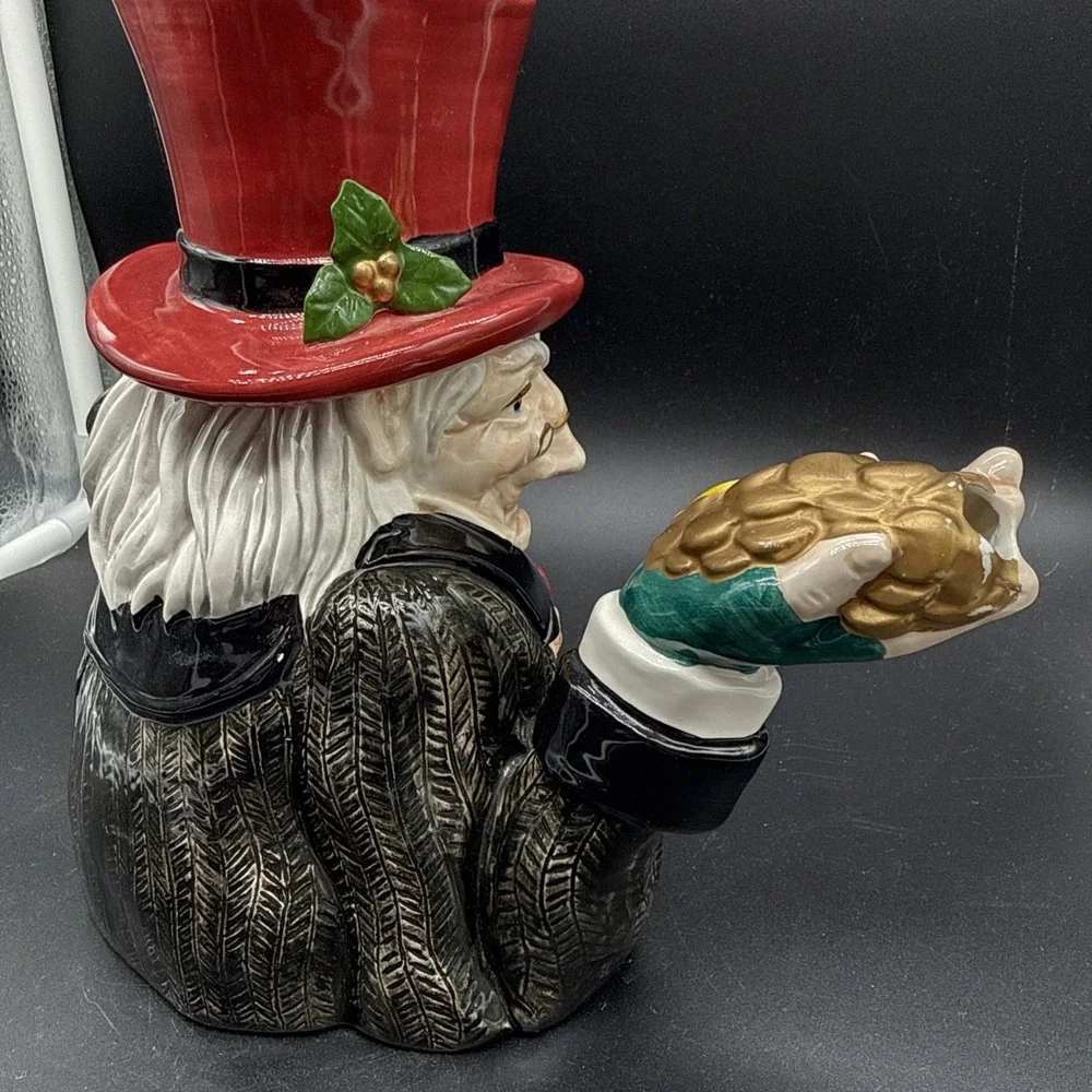 Ebenezer Scrooge A Christmas Carol Character Teapot Red Top Hat Holiday Decor